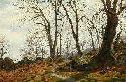 Vilhelm Groth To smapiger i skoven en efterarsdag Sweden oil painting artist